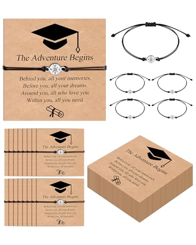 YELUWA 10/20/30 peças presentes para graduação para ele/ela, 2025 College Master Doctor Collège graduação pulseira ajustável a aventura começa bússola pulseira colegas classe amigo filho filha menina