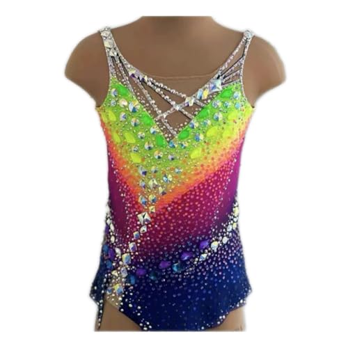 ZYDANC Girls Rhythmic Gymnastics Leotards for Competition Bright Skating Dress Colored Diamond Gymnastics Clothes,Multi Colored,S