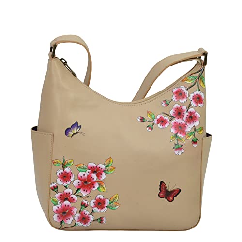 Image of Anuschka Women's Leather Hobo Bag - Hand-Painted Genuine Leather Handbag with Side Pockets for Everyday Use - 382