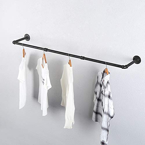 Industrial Pipe Clothing Rack Wall Mounted,Vintage Retail Garment Rack Display Rack Cloths Rack,Metal Commercial Clothes Racks For Hanging Clothes,Iron Clothing Rod Laundry Room(59In,Black) #TOP1
