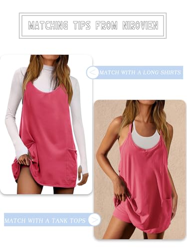 Image of Nirovien Womens Tennis Dress Workout Mini Dress with Shorts Sleeveless Spaghetti Straps Golf Athletic Dresses