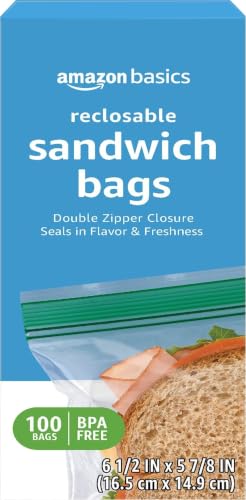 Amazon Basics Reclosable Double Zipper Sandwich Storage Bags for Food Storage, BPA Free, 100 Count - image 1
