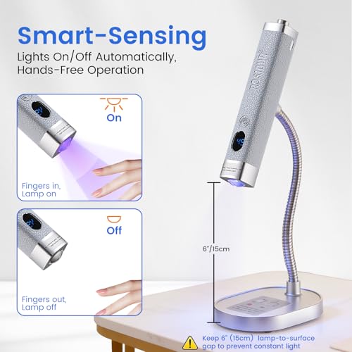 Rosiour Handheld Mini UV Light for Nails: Flash Cure UV Led Nail Lamp with Cat Eye Magnet- Hand Held Fast Dry Single UV Lamp Pen with Auto Sensor for Manicure Home Salon (Blue)