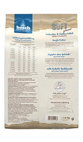 Bosch HPC Soft Junior Hühnchen & Süßkartoffel | halbfeuchtes Hundefutter für wachsende Hunde Aller Rassen | Single Protein | Grain-Free | 1 x 2.5 kg (Packung mit 2)