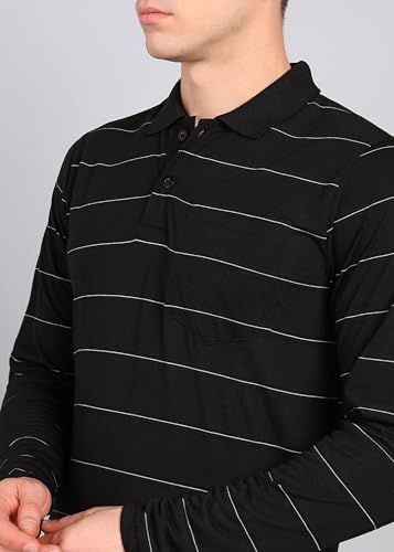 Image of INKKR Men Full Striped Polo Neck Cotton Blend T-Shirt