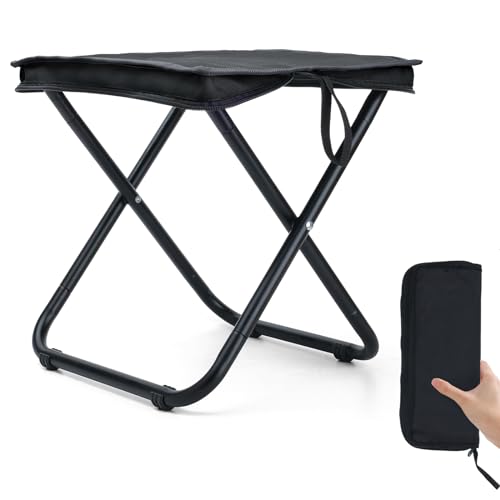 Outplea Sgabello da campeggio da 33 cm con telaio pieghevole ultraleggero, sgabello da caccia pieghevole con borsa per il trasporto con cerniera, per pesca all'aperto, escursionismo, zaino in spalla,