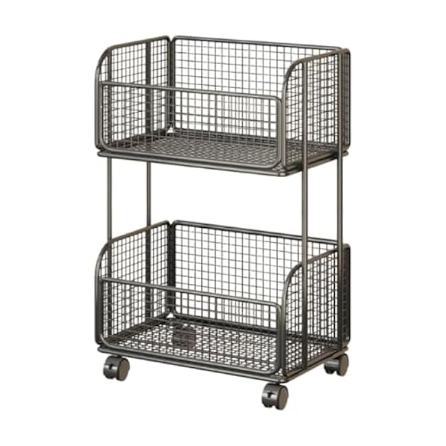 Vegetable Storage Rack Cart with Wheels Iron Utility Kitchen Storage Cart Fruit Basket for Kitchen for Snacks- Black-p5iP2eKX
