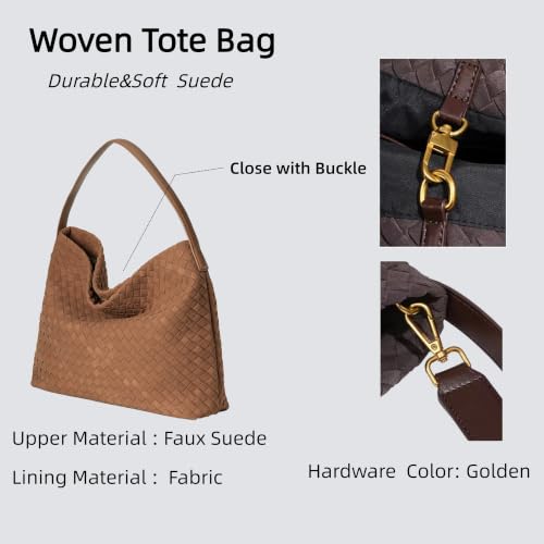 Image of Woven Suede Tote Bag for Women Faux Suede Hobo Bag Slouchy Shoulder Bag Soft Woven Handbag