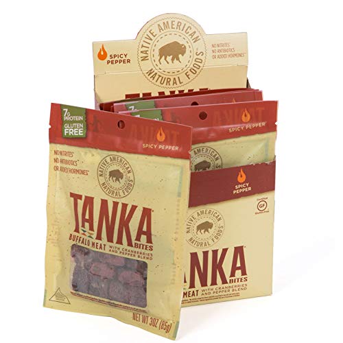 Bison Pemmican Meat Bites with Buffalo & Cranberries by Tanka, Gluten Free, Beef Jerky Alternative, Spicy Pepper, 3 Oz, Pack of 6 (Packaging May Vary)