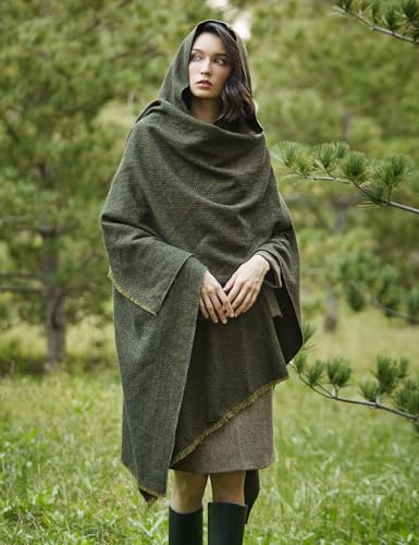 BEAUTELICATE Women Wool Cloak with Hood Open Front Warm Cardigans Blanket Vintage Poncho3