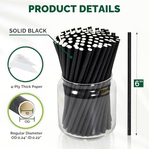 Pitillos desechables de papel negro 6 pulgadas, 500 unidades miniatura 2