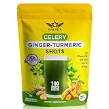 Celery Ginger Turmeric Shots Powder with Vitamin C, D3 & Zinc – Daily Detox & Immune Support Blend – Anti-Inflammatory Formula with Black Pepper & Inulin – Citrus Wellness Drink Mix, 100g