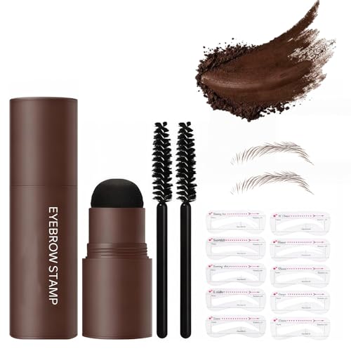 Image of 2-in-1 Eyebrow Stamp Kit with Reusable Stencil & Brush, Waterproof Eyebrow Powder & Touch Up Stick, Long-Lasting Brow Stamp & Eyebrow Stencil Kit, Brow Powder & Eyebrow Shaper Kit Tools (Dark Brown)