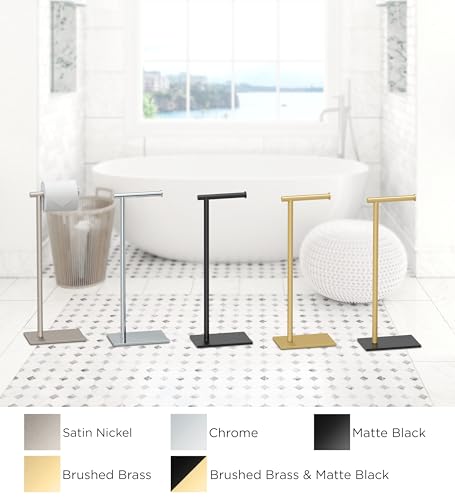 Gatco 1431B, Modern Rectangle Base Freestanding Toilet Paper Holder, 22.25”, Brushed Brass/Free Standing Toilet Tissue Holder Stand with Weighted Base by Gatco - Image 6