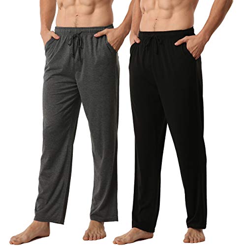 YUSHOW Mens Lounge Pants with Pockets 2 Pack Sleep Pajamas Pj Pants for Men Pjs Bottoms Casual Sleepwear