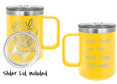 Polar Camel Personalized Coffee Mug With Slide Lid, Engraved Customized Tumbler, Stainless Steel Vacuum Insulated Custom Sunflower Mugs #TOP5
