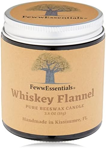FewwEssentials - 100% Pure Beeswax + Essential & Natural Oil Aromatherapy Candles| Wicks Made with Wood|3.8 oz|Amber Jar - Whiskey Flannel