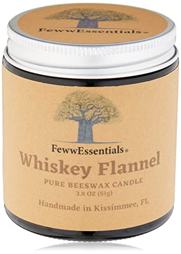 Fewwessentials - 100% Pure Beeswax + Essential & Natural Oil Aromatherapy Candles| Wicks Made With Wood|3.8 Oz|Amber Jar - Whiskey Flannel #TOP29