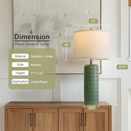Image of PoKat 27.5 inch Dark Green Ceramic Table Lamps for Living Room, Farmhouse Table Lamps Set of 2 for Bedroom Night Stands, Modern Bedside Lamps for End Side Table, Vintage Nightstand Decor Lamps Home Office