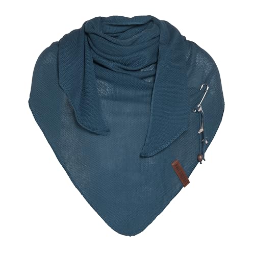 KNIT FACTORY - Lola Dreieckstuch - Fein Gestrickter Damen Schal - Tuch Schal - Für Frühling und Sommer - Baumwollmix - Petrol - 190x85 cm