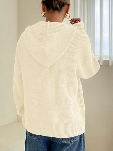 Image of SOLY HUX Zip Up Cardigan for Women Hooded Cardigan Sweater Knitted Drop Shoulder Fall Clothes Winter Hoodies Outerwear