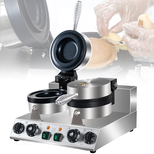 vnmudzeo MáQuina para Hacer Hamburguesas Y Conos De Waffle para Rellenar Helados UFO, Ajustable De 50 A 300 °C Y Temporizador De 5 Minutos, Prensa para Hamburguesas, Helados, Paninis
