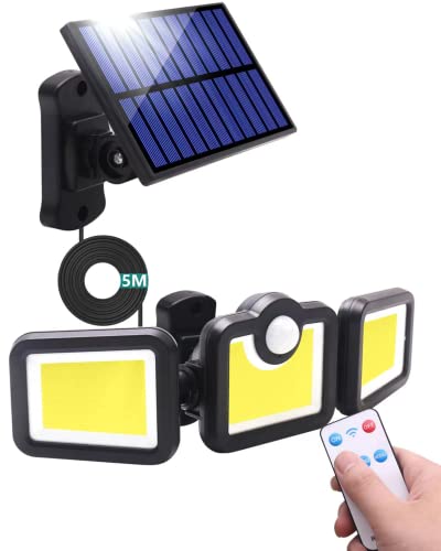 Luz Solar Exterior con Sensor de Movimiento Focos 171 LED Luces Lampara de Aplique con Mando a Distancia, IP65 Impermeable 3 Modos, Iluminación para Jardin, Terraza, Pergolas, Patio, Garaje