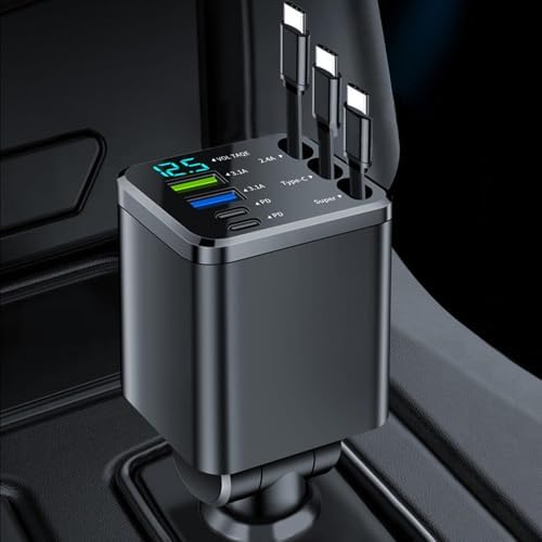 3 Type C Car Charges with Retractable Cable 180 Adjustable Head Overheating 27.5inch for Multiple Devices Rotatable USB C Car Charges - 4