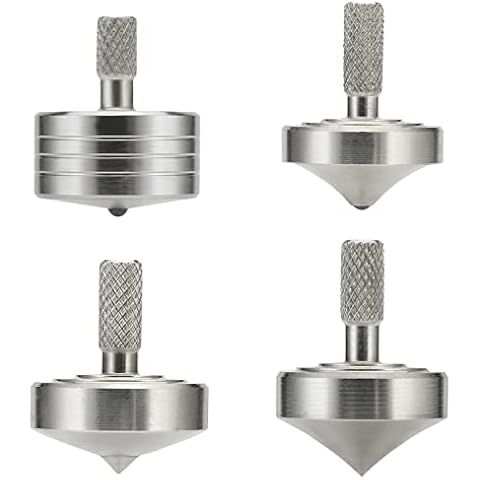 LOQATIDIS 4PCS Mini Metal Spinning Top, Funny Desktop Gyro, Kill Time Reduce Stress ADHD Toys, Perfect Balance, Precision CNC Machined from A Solid Block of 304 Stainless Steel (Silver) Cover