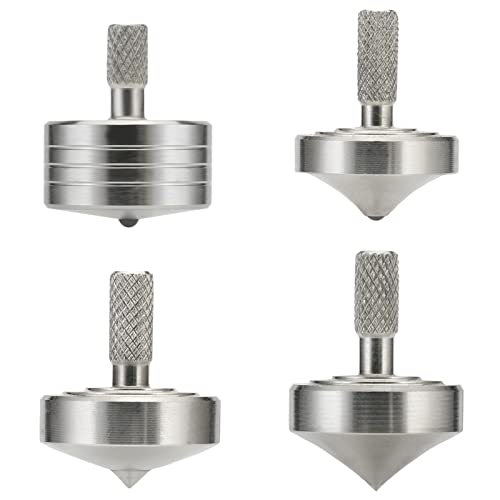 LOQATIDIS 4PCS Mini peonza de Metal, Reduce el estrés, Juguetes para el TDAH, Equilibrio, mecanizado CNC de precisión a Partir de un Bloque sólido de Acero Inoxidable 304 (Plata 4PCS) Cover