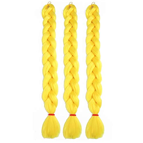 JulyQueen 165g Crochet Braiding Hair Yellow Color Crochet Hair for Black Women Synthetic Hair Extension Fold Length 41 Inch 3 Pack