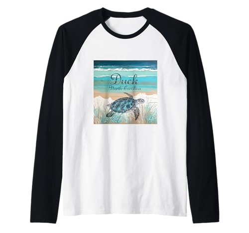 Duck North Carolina Outer Banks Sea Turtle Beach Decoración azul Camiseta Manga Raglan