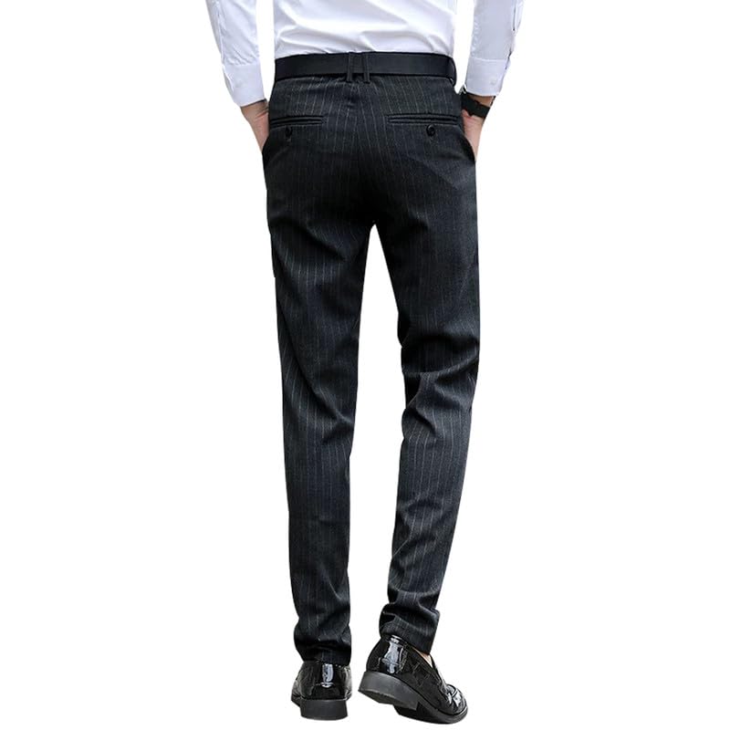 Men's Formal Striped Dress Pants Wrinkle Free Slim Fit Business Flat Front Chino Suit Trousers2