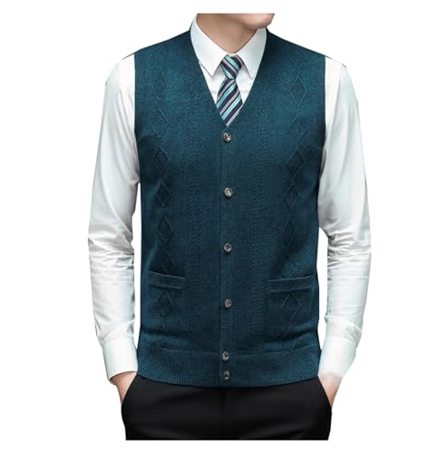Men's Sweater Vest Vintage V-Neck Sleeveless Buttons Down Pockets Basic Thick Knitted Cardigan Vest