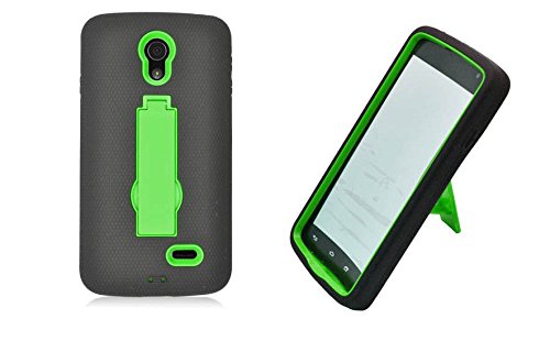 FastSun Kickstand Hybrid Armor Cover Phone Case for LG Lucid 3 III VS876 AS876 VS 876 (Black-Green)