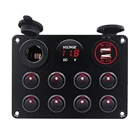 Pannello Interruttori A Levetta 8 Gang 12V/24V IP67 Impermeabile Con Doppia USB E Voltmetro - Per Barca, Auto, Camper, Yacht