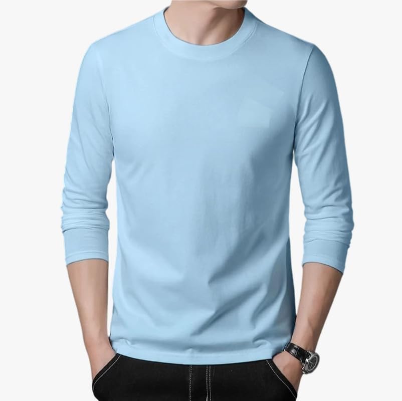 Image of Men's Slim Fit Full Sleeve Round Neck Pure Cotton T-Shirt