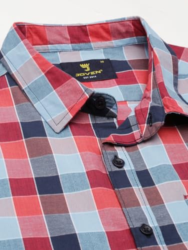 Image of JOVEN Men Slim Fit Pure Cotton Brown and Dark Green Casual Checked Shirt