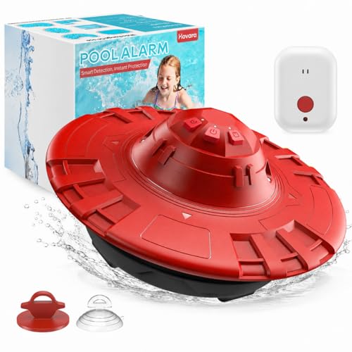 Pool Alarm for Inground & Above Ground Pools – Floating Pool Safety Alarm with 110dB Siren, Adjustable Sensitivity, Weatherproof– Covers up to 20' x 40' – Protects Kids & Pets (Red+Black)