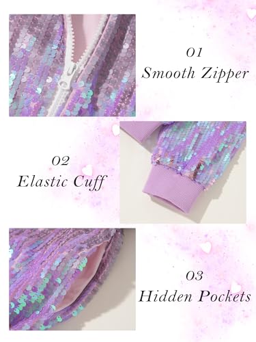 Happy Cherry Girls Sequin Bomber Jacket Long Sleeve Sparkle Gradient Zipper Coat with Pockets Ombre Glitter Outerwear4
