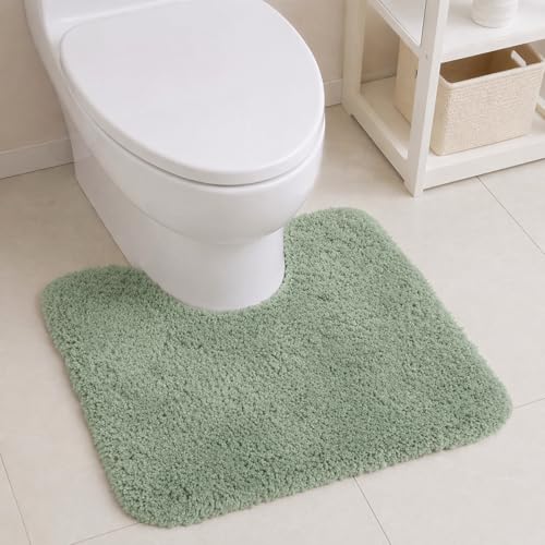 Image of PUFFMAT Toilet Mat 50 x 40 cm U-Shaped Light Green, Microfibre Pedestal Mat with Soft Plush Pile and TPR Backing, Machine Washable Bathroom Rug for Toilet Area, Ensuite and Guest Bathroom
