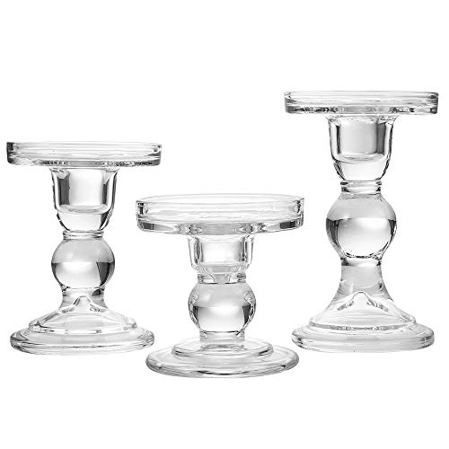 image for OYATON Glass Candle Holders for 3 inches Pillar Candle or 7/8 inch Tap