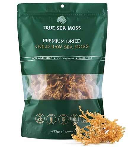 TrueSeaMoss Sea Moss Raw Gold - Organic Wildcrafted Irish Sea Moss for Digestion and Skin Health - Makes 200 oz of Gel - Sundried 16oz