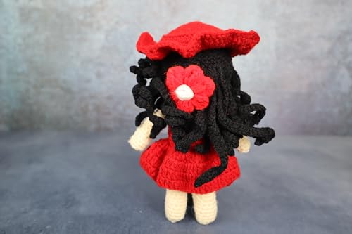 Image of Sutra Handmade Crochet Doll for Girls 3-10 Years | Amigurumi Soft Toy in Red Dress with Hat | Washable, Handcrafted Plush Doll | Perfect Birthday & Baby Shower Gift