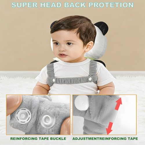 Image of Baby Head Protector Backpack, Toddler Baby Head Protection Backpack with Baby Knee Pads Alarm Function for Walking & Crawling, Soft, Breathable and Wearing Safety Baby Head Protector (White Bear)