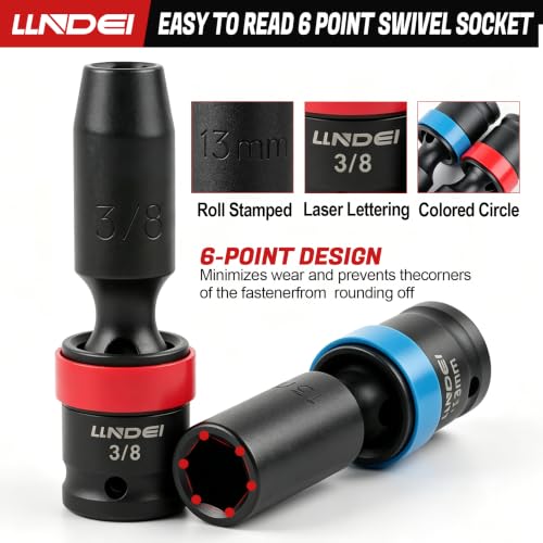 Image of LLNDEI 25Pcs 3 /8 inch Drive Swivel Impact Deep Socket Set CR-MO