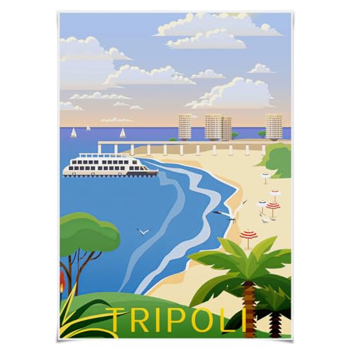 Nice Captain World Tourism Cities Poster City Travel Flat Design Style 70cm*50cm Canvas (Libya Tripoli)