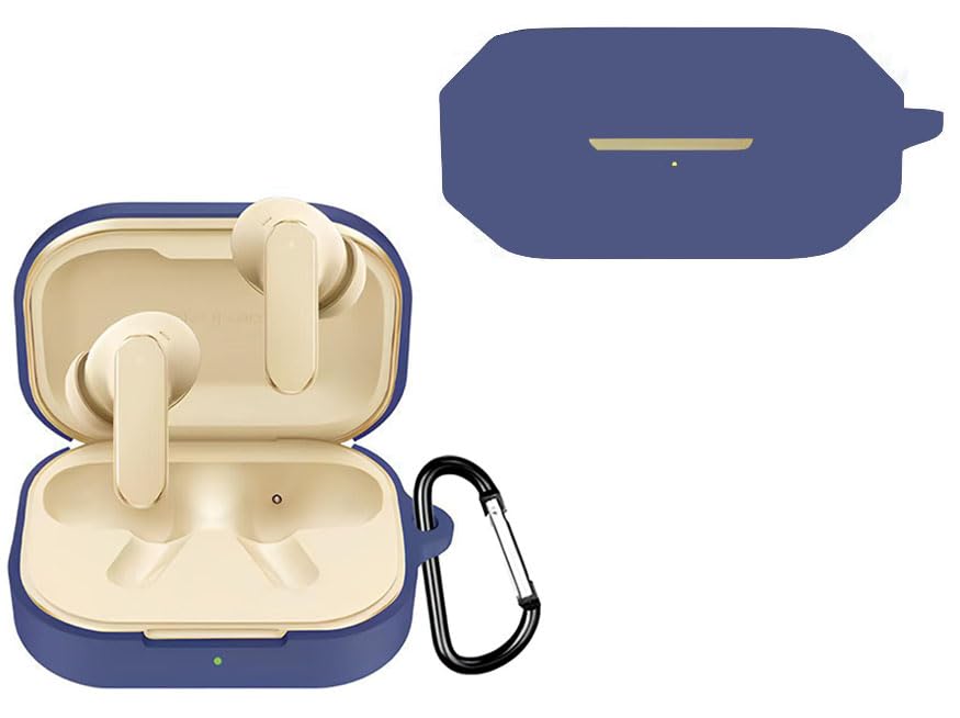 Image of AJM 360 Protection Shockproof Design Soft Rubberised Case with Keychain for Realme Buds Air 8 (Navy Blue)