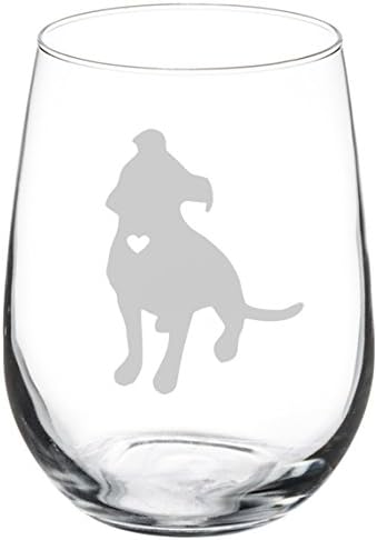 MIP Wine Glass Goblet Cute Pitbull with Heart (17 oz Stemless)
