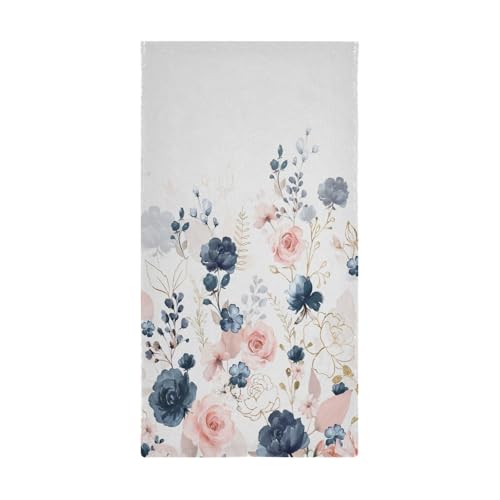 HUAZHIKOU Navy Blue Pink Floral Hand Towels for Bathroom Set of 2 Watercolor Blossom Garden Flowers Face Towels Microfiber Rose Kitchen Towels Decorative Bathroom Towel for Gym Shower Guest 14" x 28" by HUAZHIKOU - Image 6